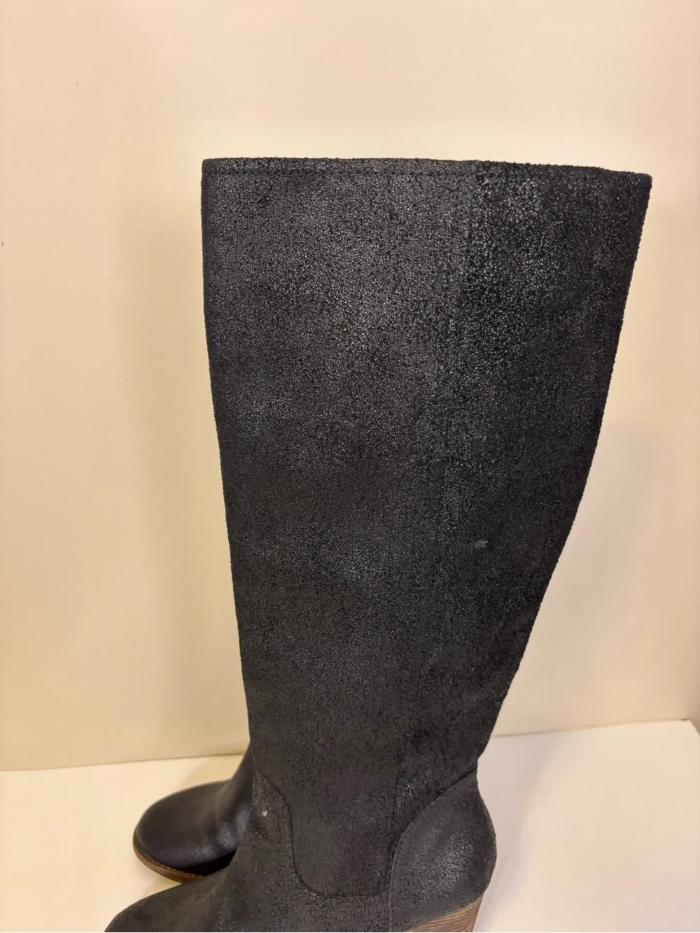 Lucky Brand Black Suede Shimmer Wedge Knee High Tall Boots 9.5